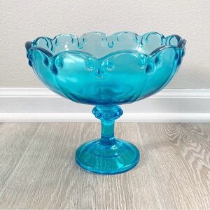 Vintage Indiana Glass Teal Blue Garland Bowl Dish Decorative Scalloped Edge